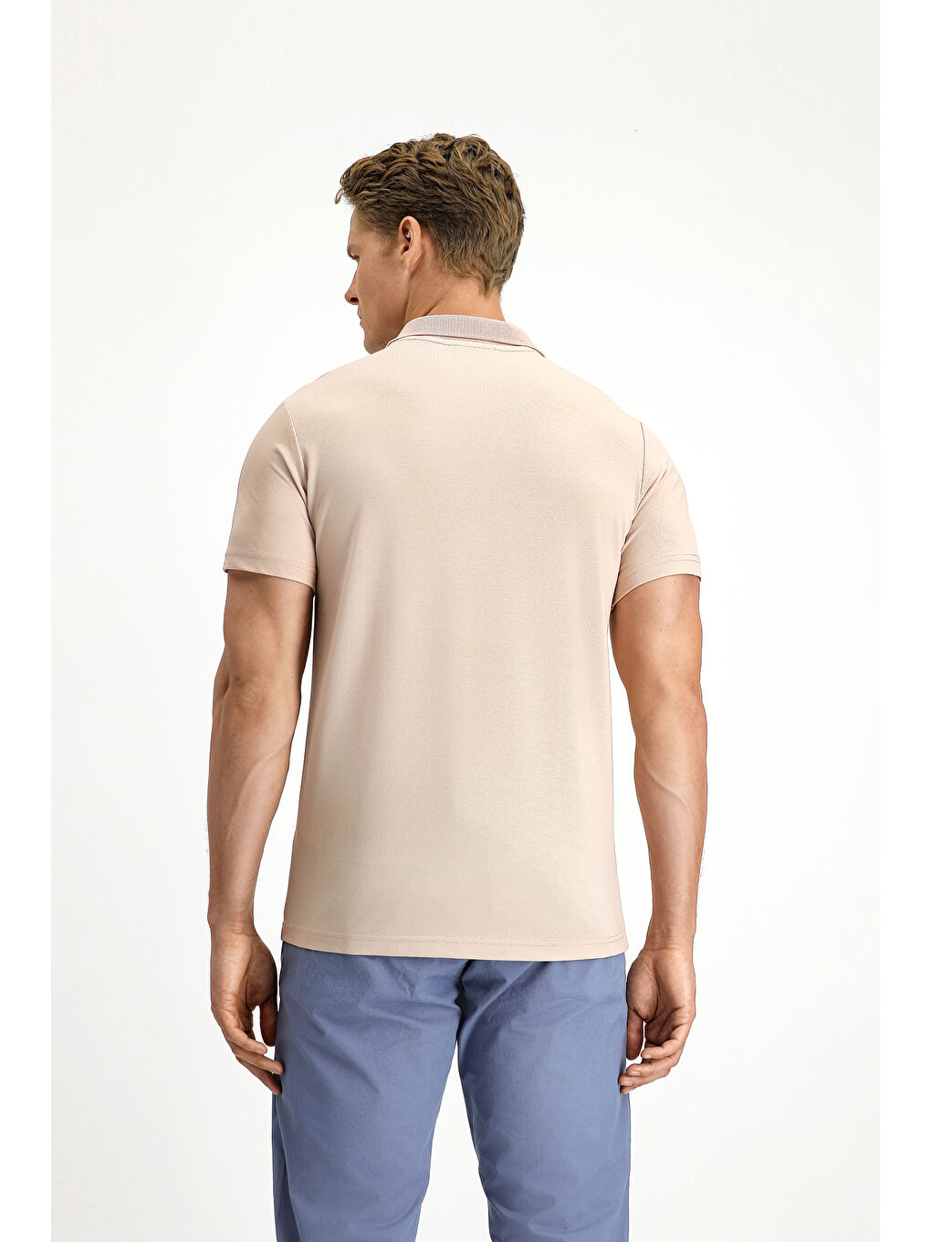 Bej Slim Fit Dar Kesim Pamuklu Polo Yaka Tişört-3