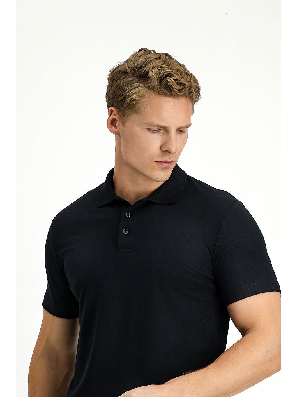Siyah Slim Fit Dar Kesim Pamuklu Polo Yaka Tişört-2