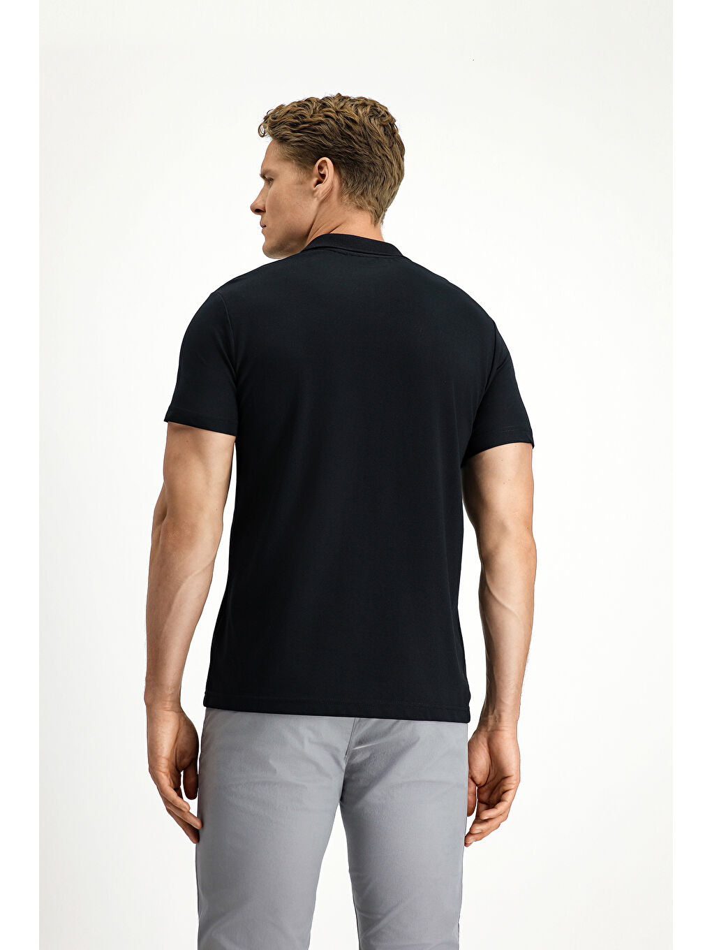 Siyah Slim Fit Dar Kesim Pamuklu Polo Yaka Tişört-3