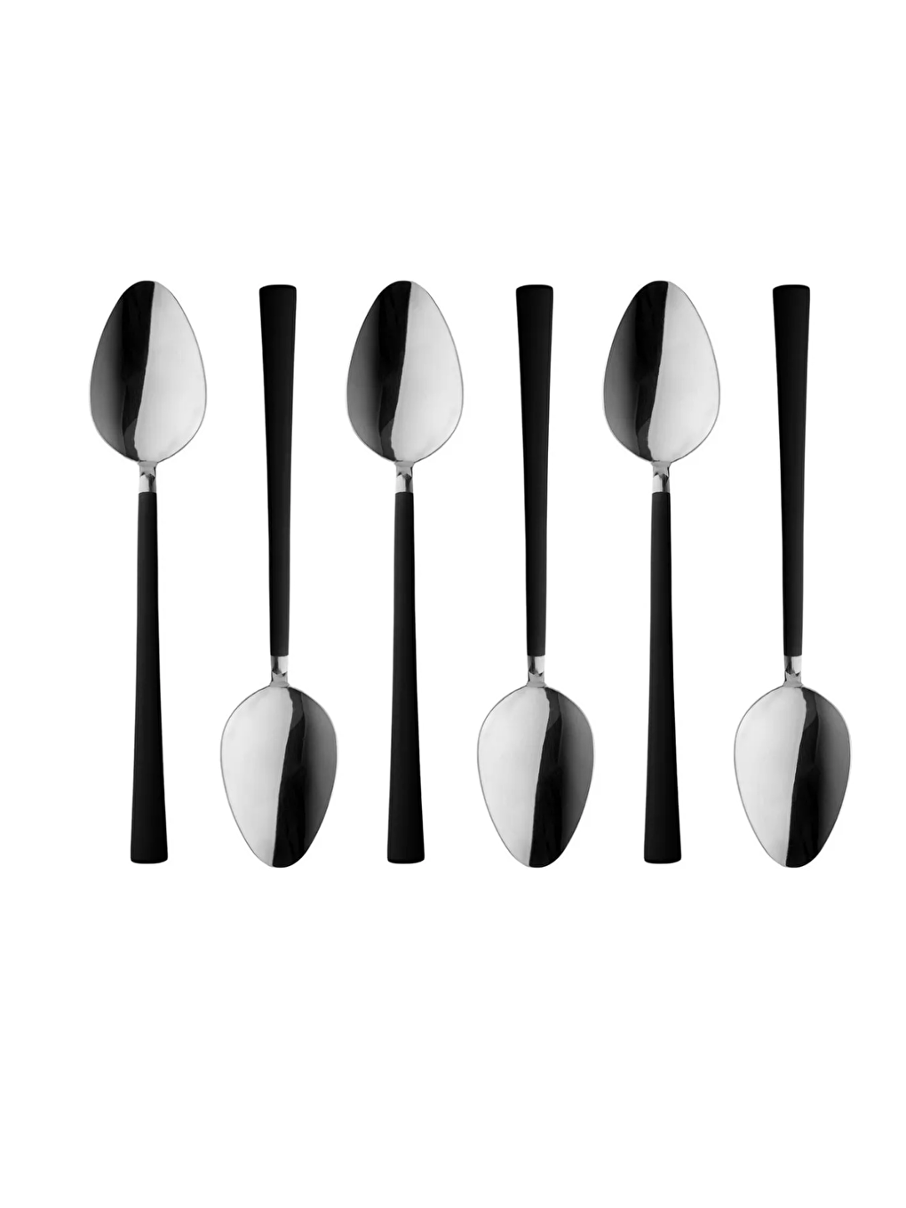 Paslanmaz Çelik Parlak Gümüş Siyah Saplı Yemek Kaşığı Seti 6 Adet-1