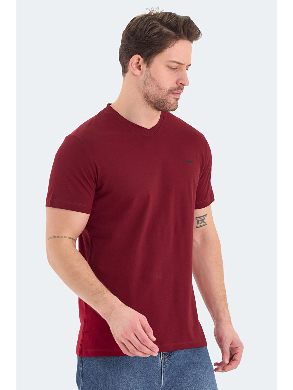 RIVALDO Erkek %100 Pamuk Tişört Bordo-2