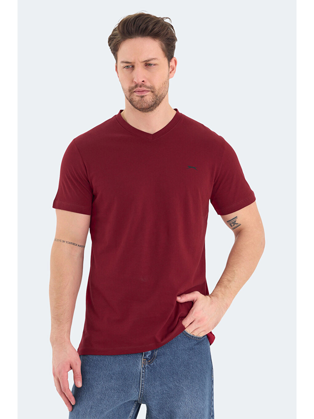 RIVALDO Erkek %100 Pamuk Tişört Bordo-3