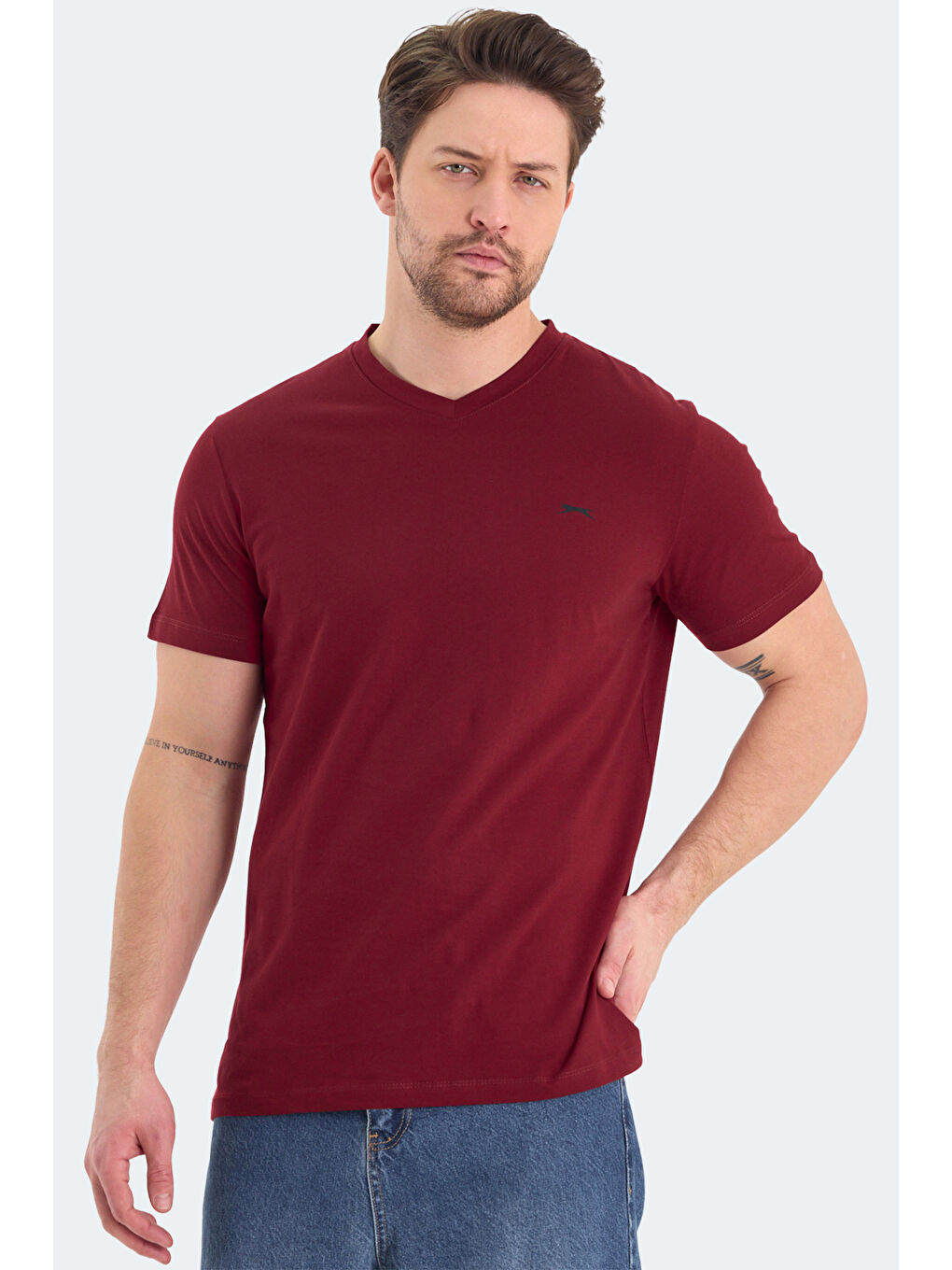 RIVALDO Erkek %100 Pamuk Tişört Bordo-5