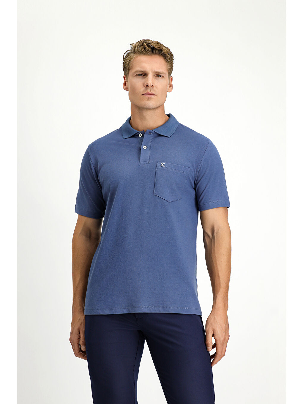 İndigo Polo Yaka Regular Fit Nakışlı Pamuk %100 Pamuk Tişört-3