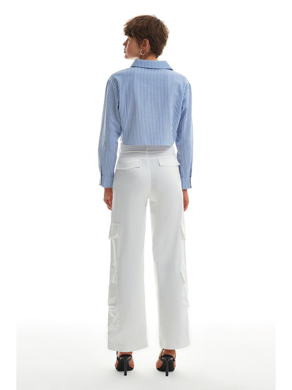 Büzgü Cepli Kargo Pantolon Ekru-4