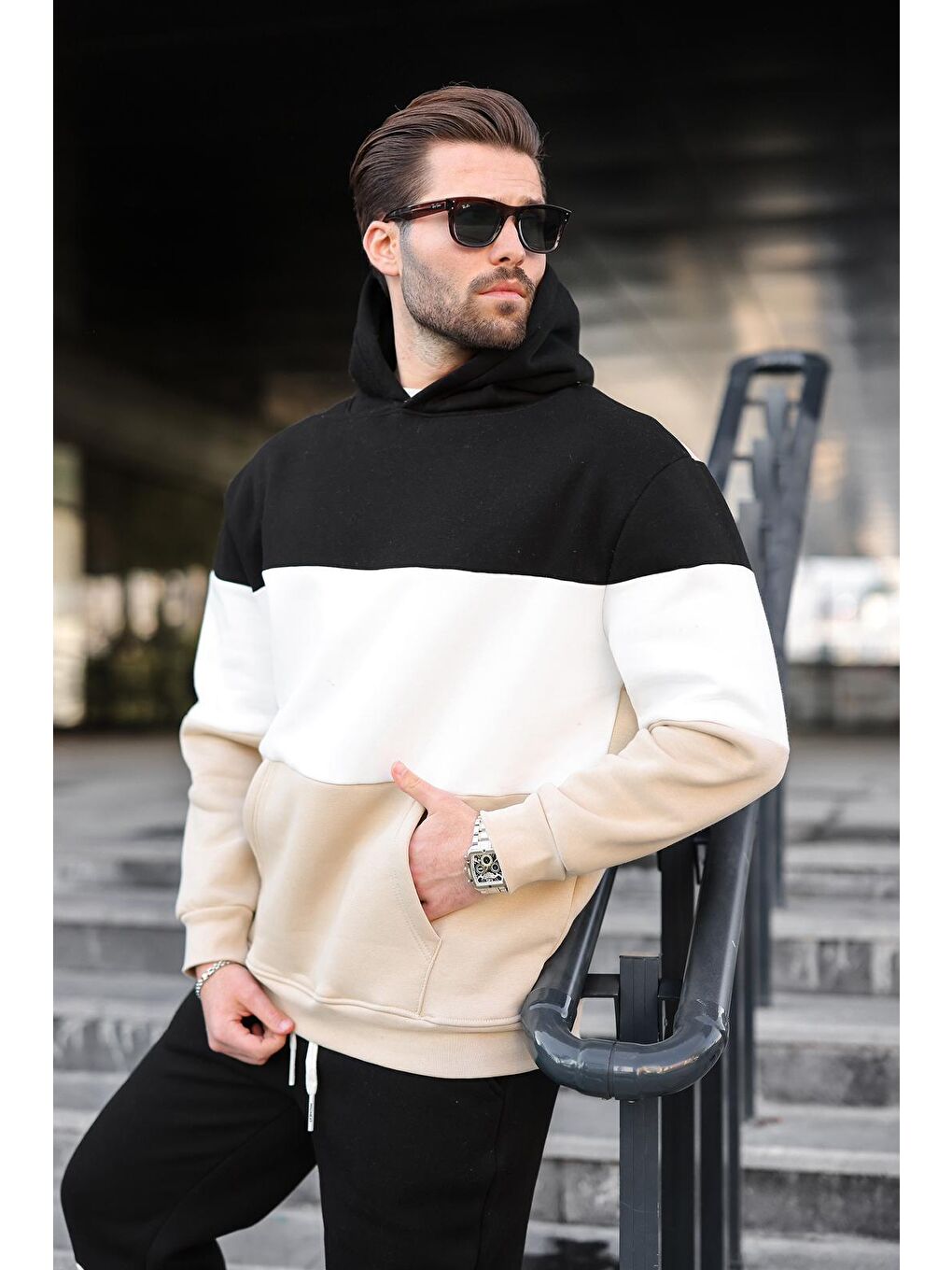 Siyah Kapüşonlu Erkek Eşofman Takımı 5926-1