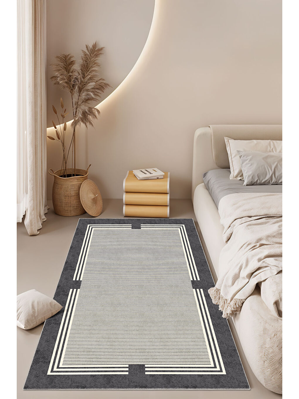 Antrasit Modern Dekoratif Yıkanabilir Kaymaz Taban Halı – İnce, Yumuşak Salon Halısı, Mutfak Halısı ve Yolluk-1