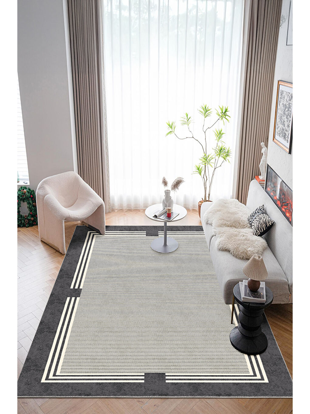 Antrasit Modern Dekoratif Yıkanabilir Kaymaz Taban Halı – İnce, Yumuşak Salon Halısı, Mutfak Halısı ve Yolluk-2