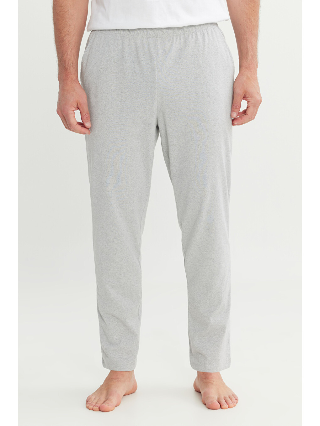 Erkek Gri Melanj Pamuklu Standart Fit Normal Kesim Beli Lastikli Cepli Pijama Altı-3
