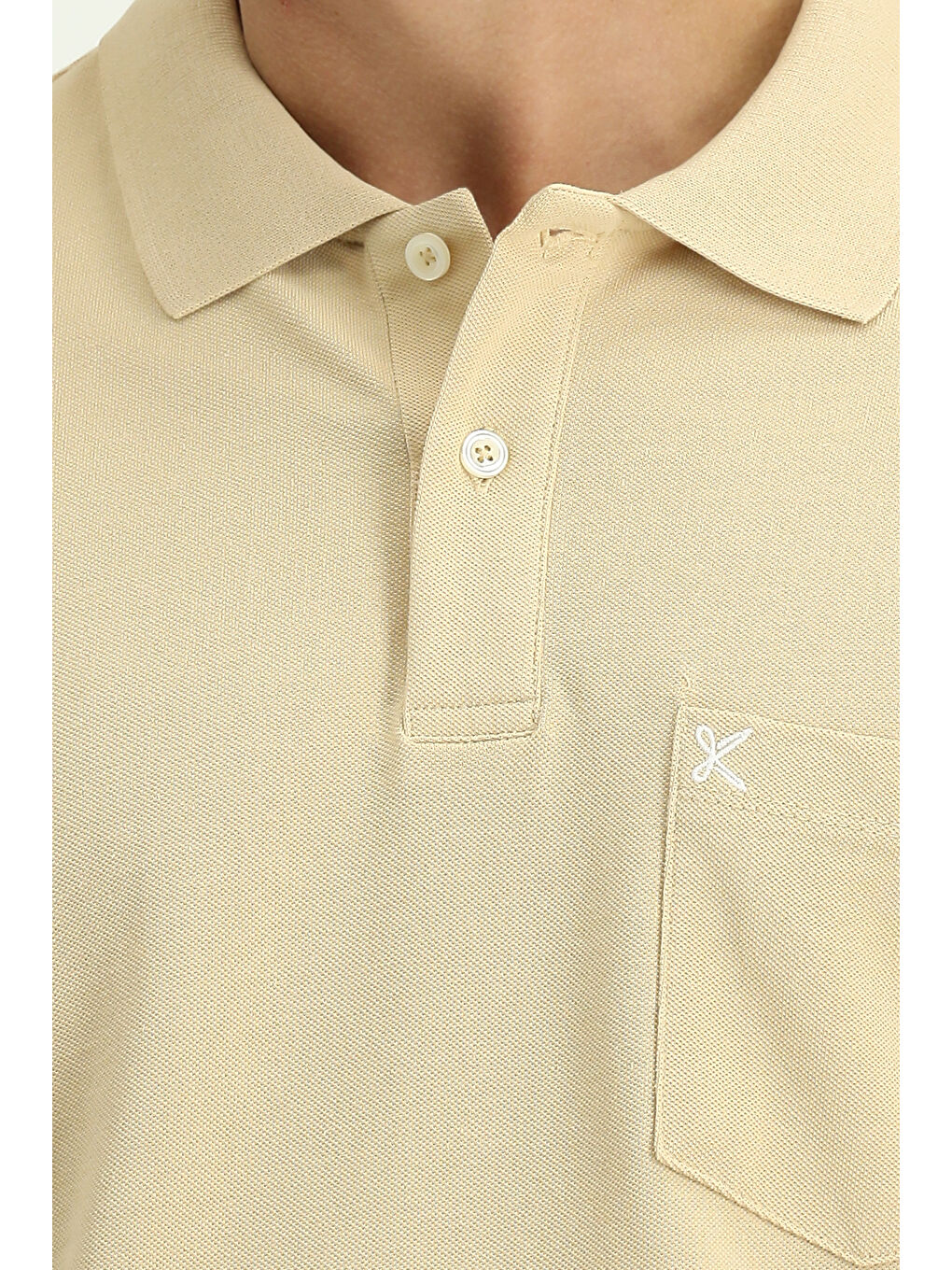 Bej Polo Yaka Regular Fit Nakışlı Pamuk %100 Pamuk Tişört-5