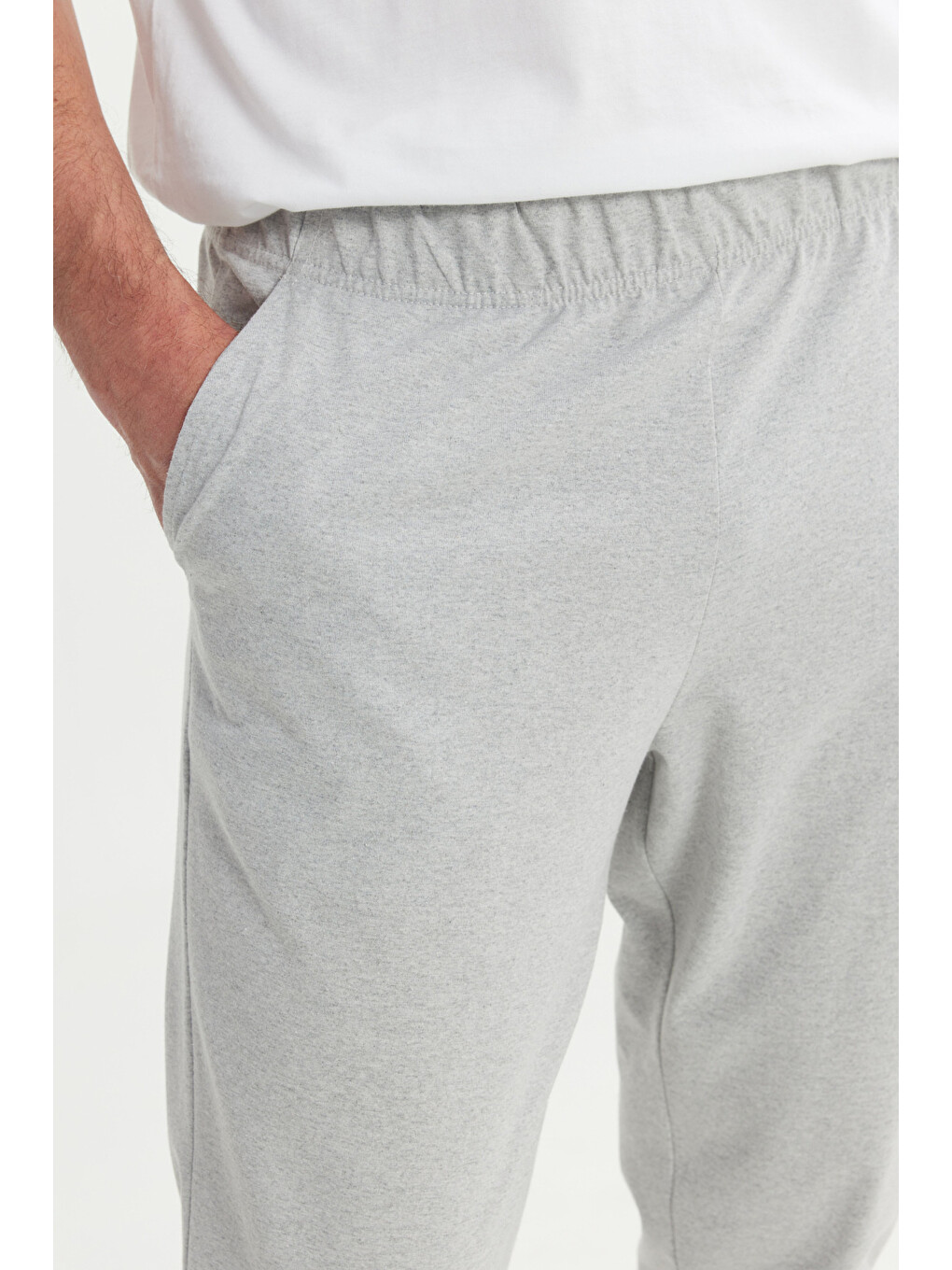 Erkek Gri Melanj Pamuklu Standart Fit Normal Kesim Beli Lastikli Cepli Pijama Altı-4