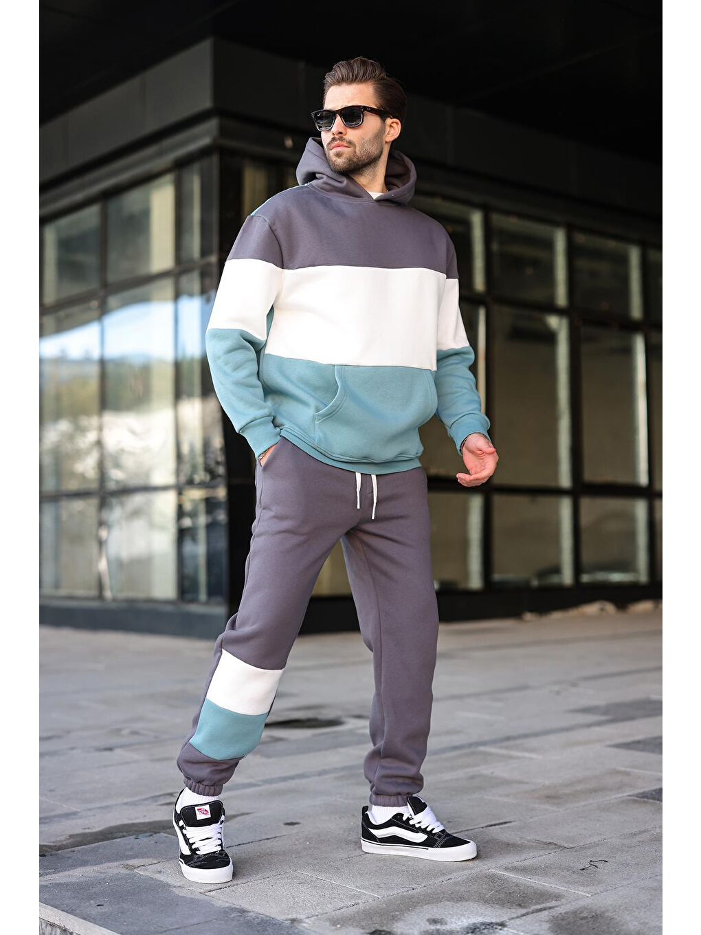 Gri Füme Kapüşonlu Erkek Eşofman Takımı 5926-2