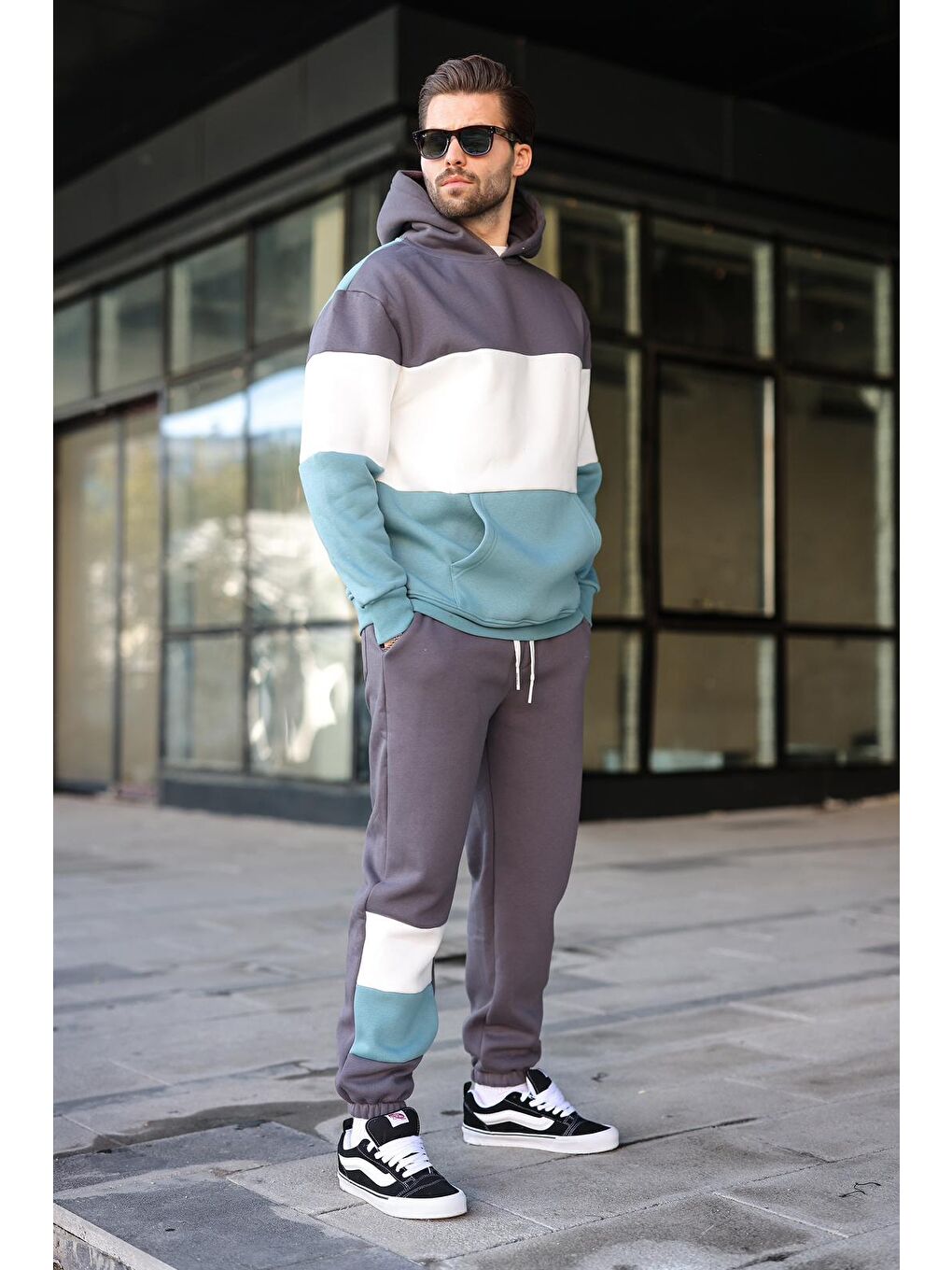 Gri Füme Kapüşonlu Erkek Eşofman Takımı 5926-3