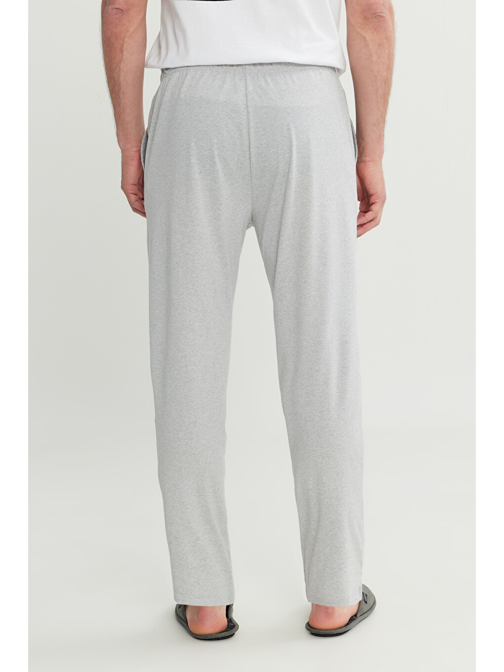 Erkek Gri Melanj Pamuklu Standart Fit Normal Kesim Beli Lastikli Cepli Pijama Altı-5