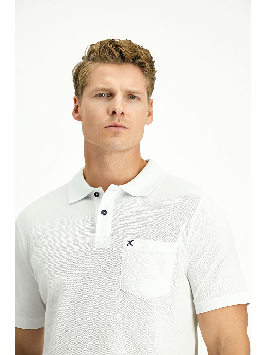 Beyaz Polo Yaka Regular Fit Nakışlı Pamuk %100 Pamuk Tişört-2