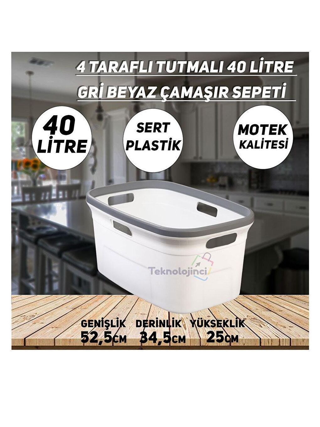 Beyaz 4 Taraflı TutulanÇamaşır Sepeti Selesi-1