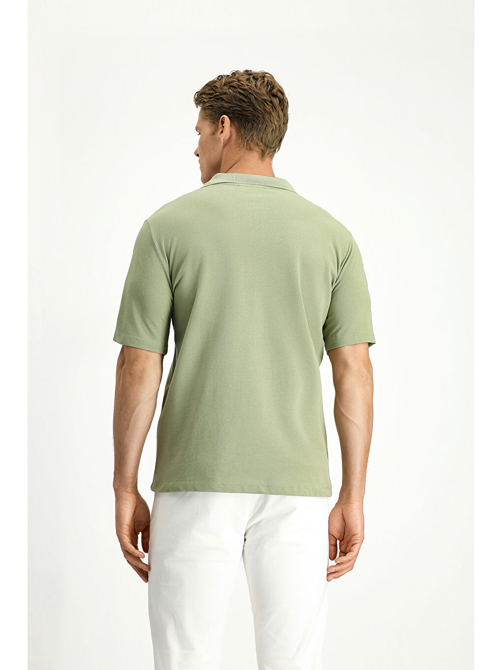 Yeşil Polo Yaka Regular Fit Nakışlı Pamuk %100 Pamuk Tişört-3