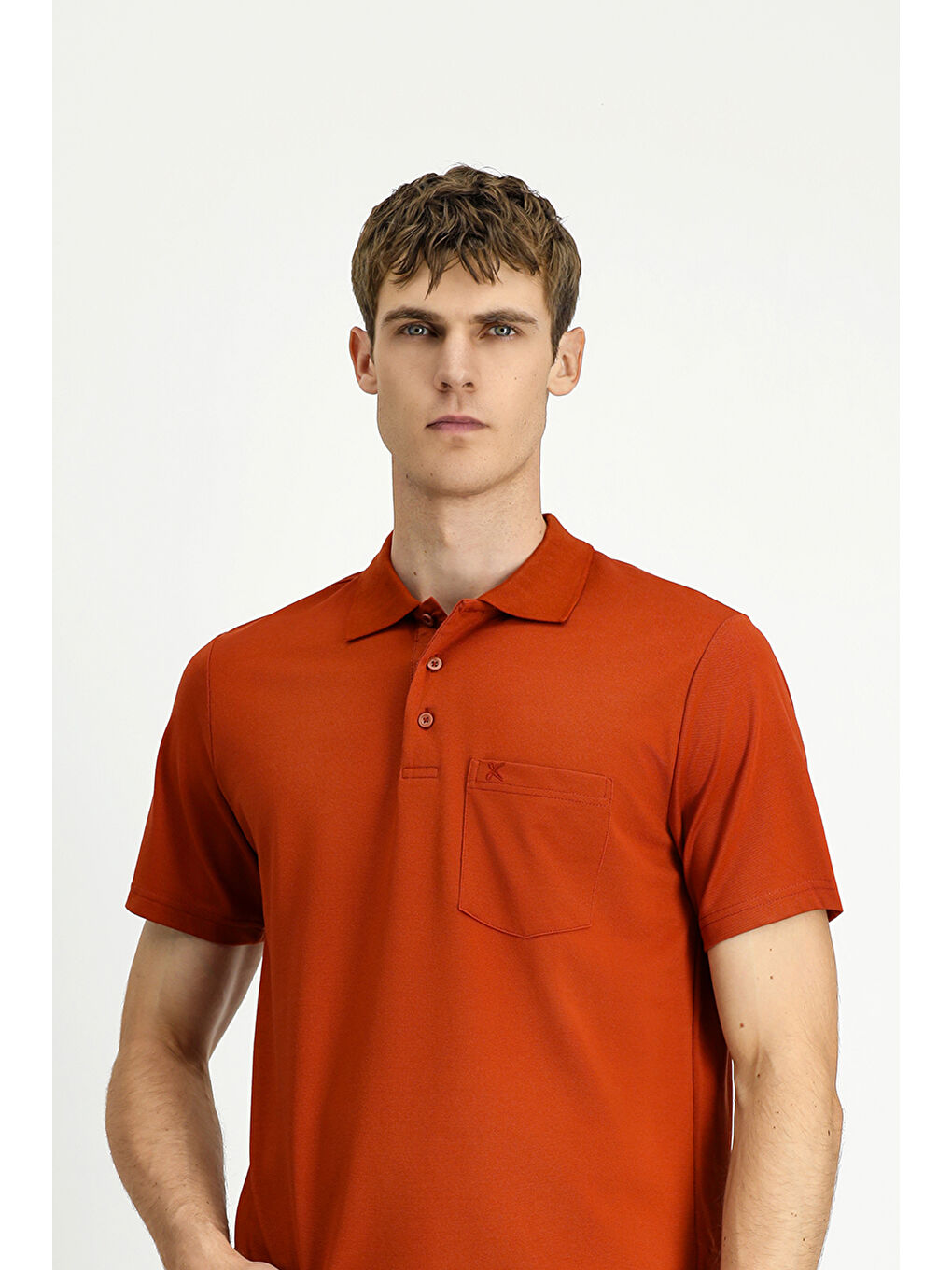 Kahverengi Regular Fit Pamuklu Nakışlı Cepli Polo Yaka Tişört-3