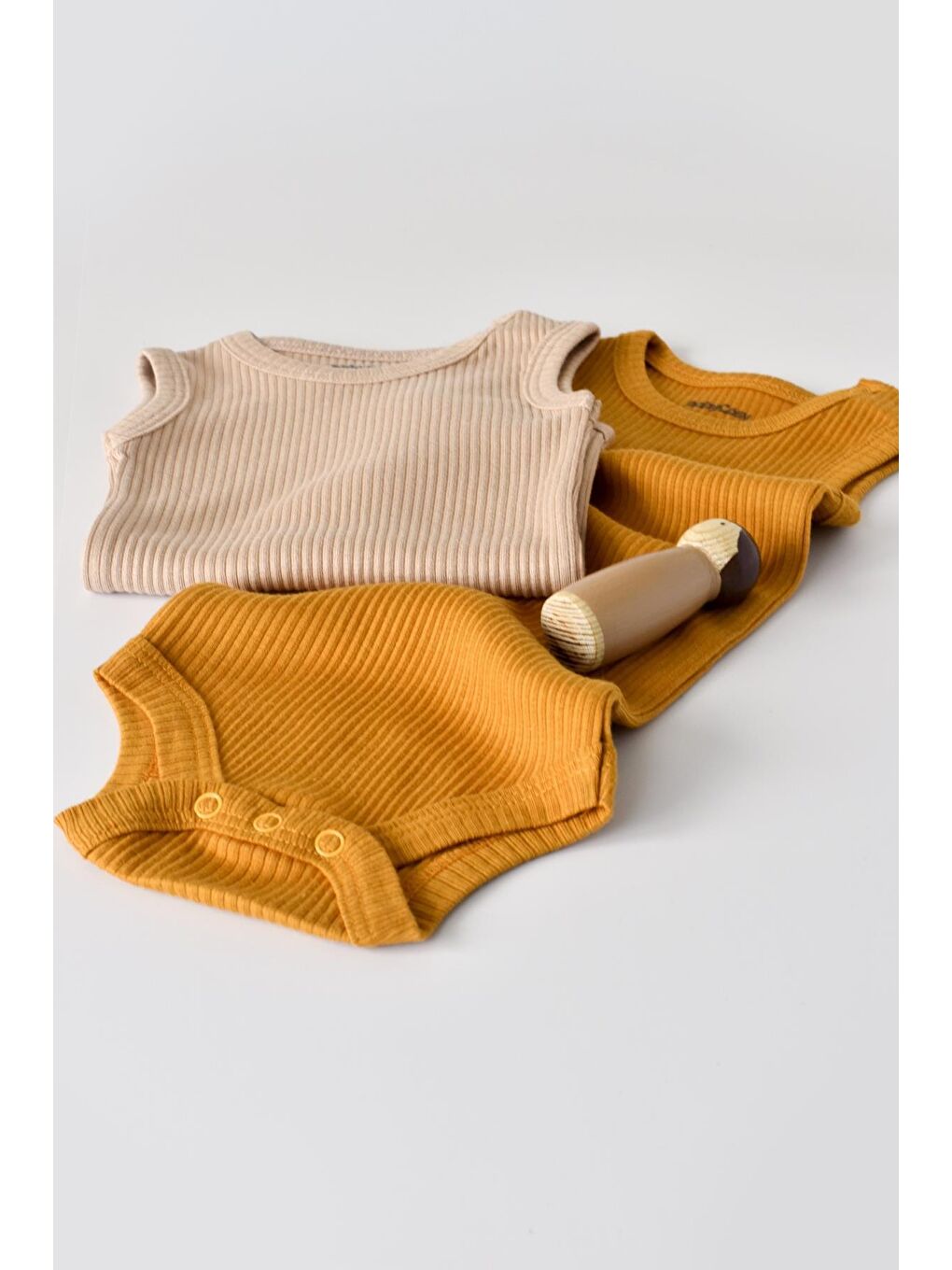 BabyCosy Organic Wear Hardal Sarı Modal 2 Li Askılı Kollu Badi - 4