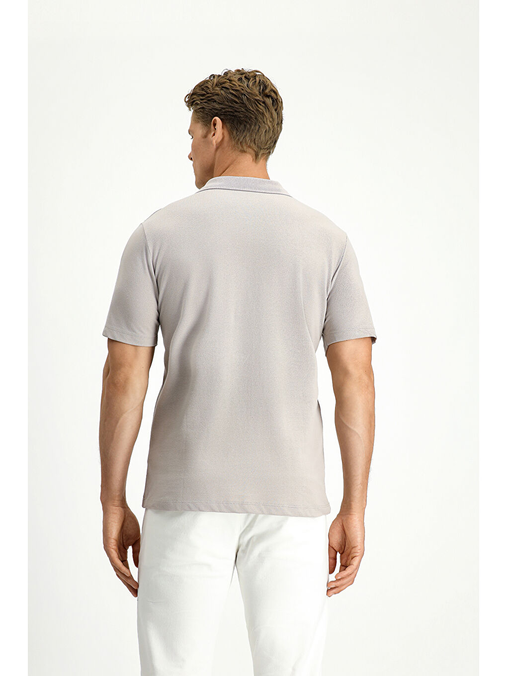 Gri Polo Yaka Regular Fit Nakışlı Pamuk %100 Pamuk Tişört-3