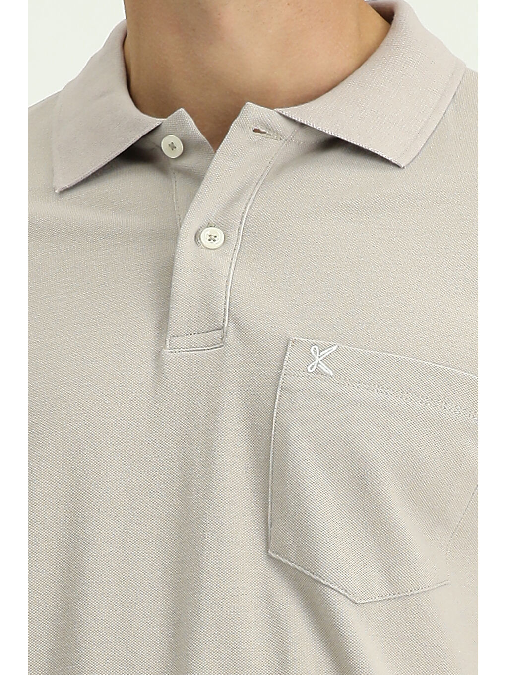 Gri Polo Yaka Regular Fit Nakışlı Pamuk %100 Pamuk Tişört-4