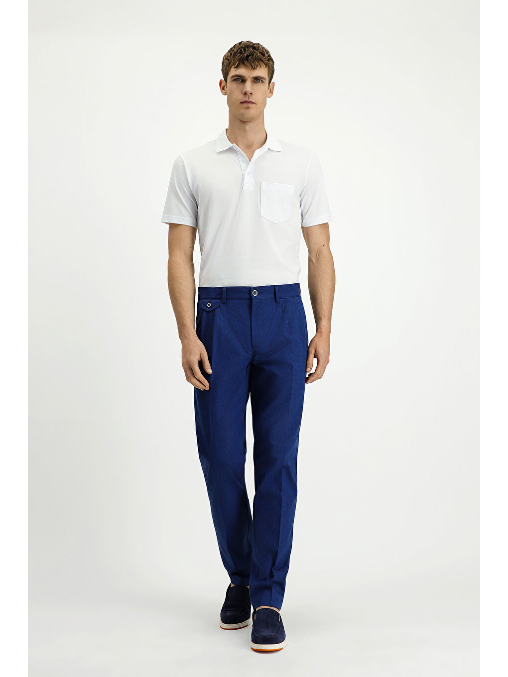 Beyaz Regular Fit Pamuklu Nakışlı Cepli Polo Yaka Tişört-2