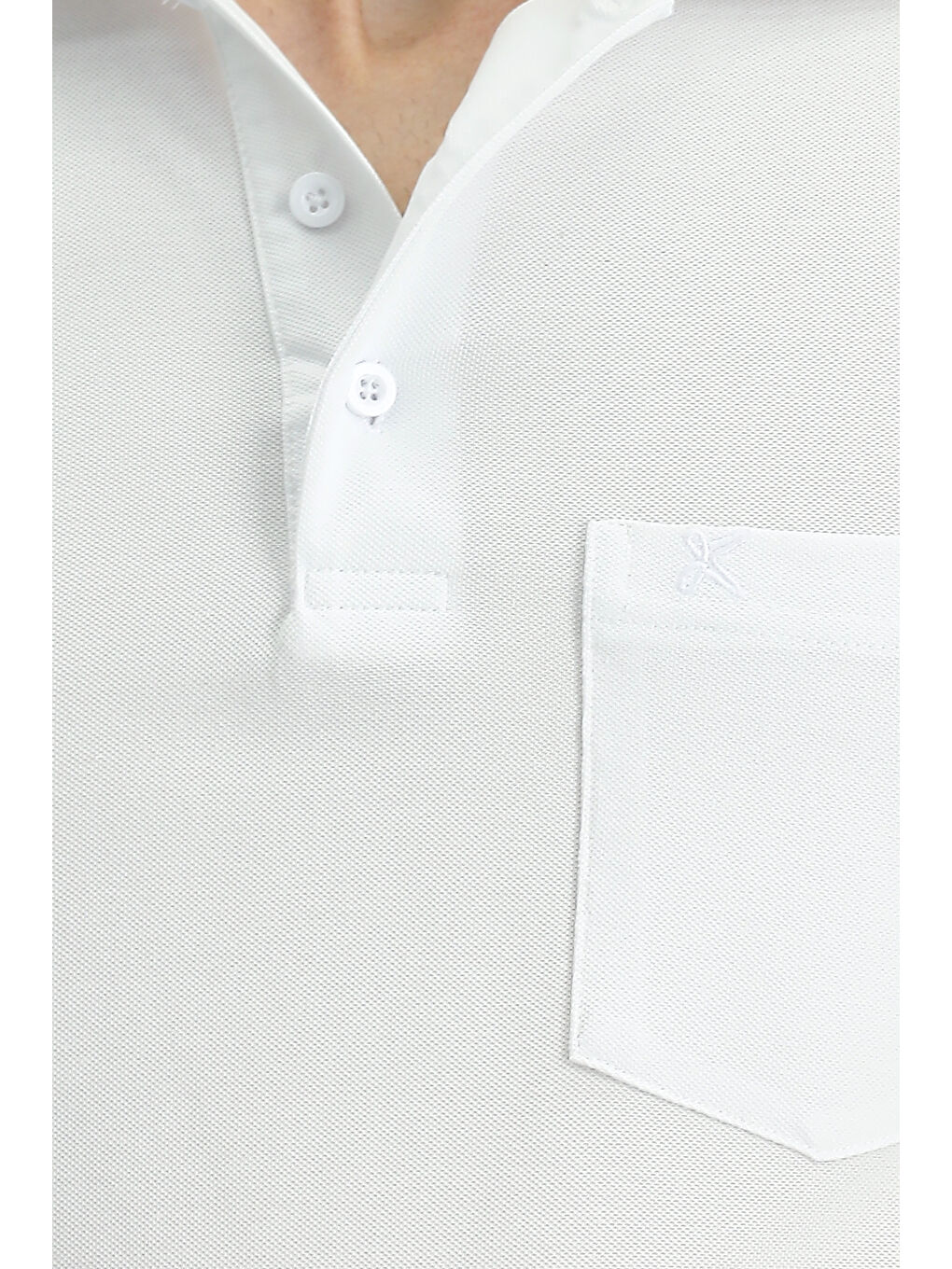 Beyaz Regular Fit Pamuklu Nakışlı Cepli Polo Yaka Tişört-5