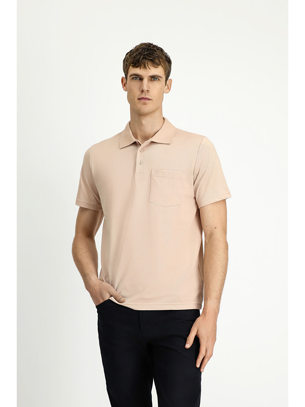 Bej Regular Fit Pamuklu Nakışlı Polo Yaka Tişört-3