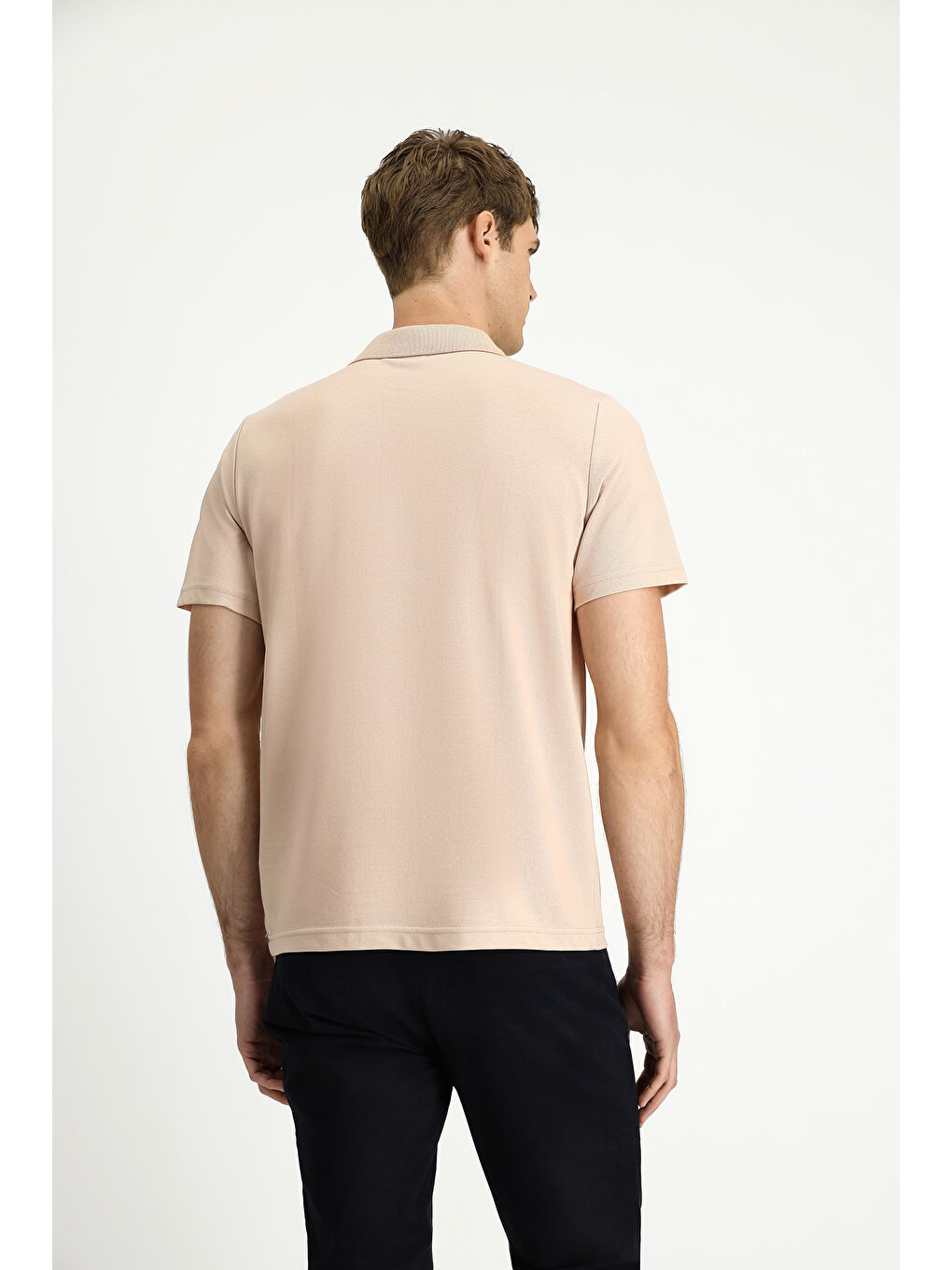 Bej Regular Fit Pamuklu Nakışlı Polo Yaka Tişört-4