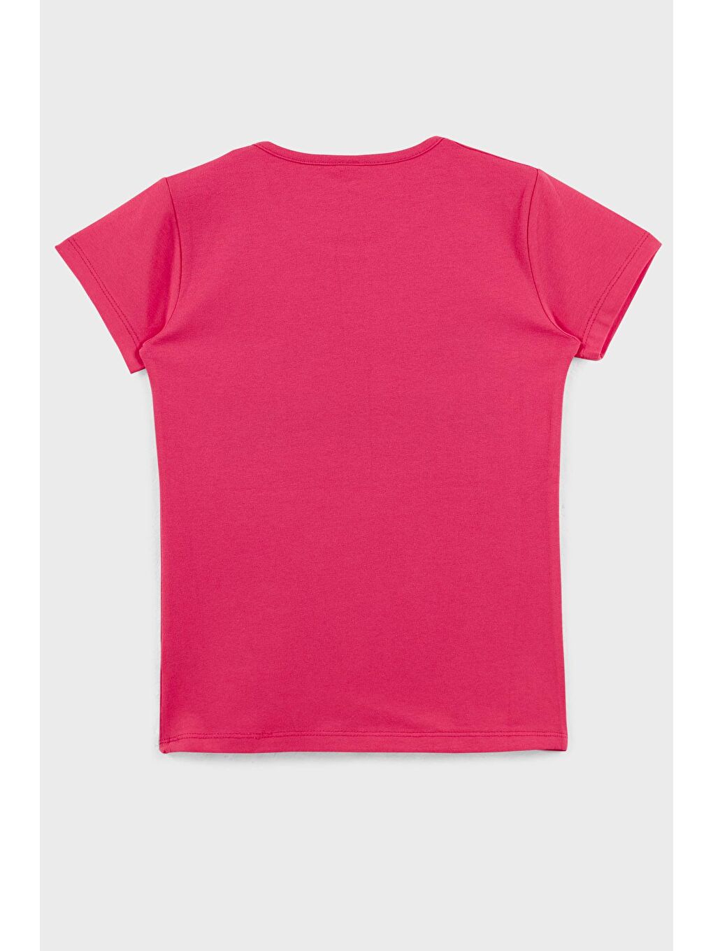 Fuşya Yazı Baskılı Bisiklet Yaka Pamuklu T Shirt 5922613-1