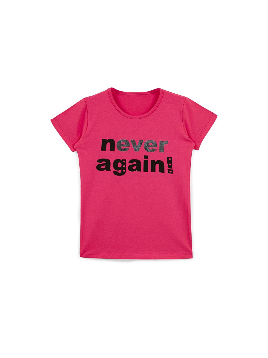 Fuşya Yazı Baskılı Bisiklet Yaka Pamuklu T Shirt 5922613-3