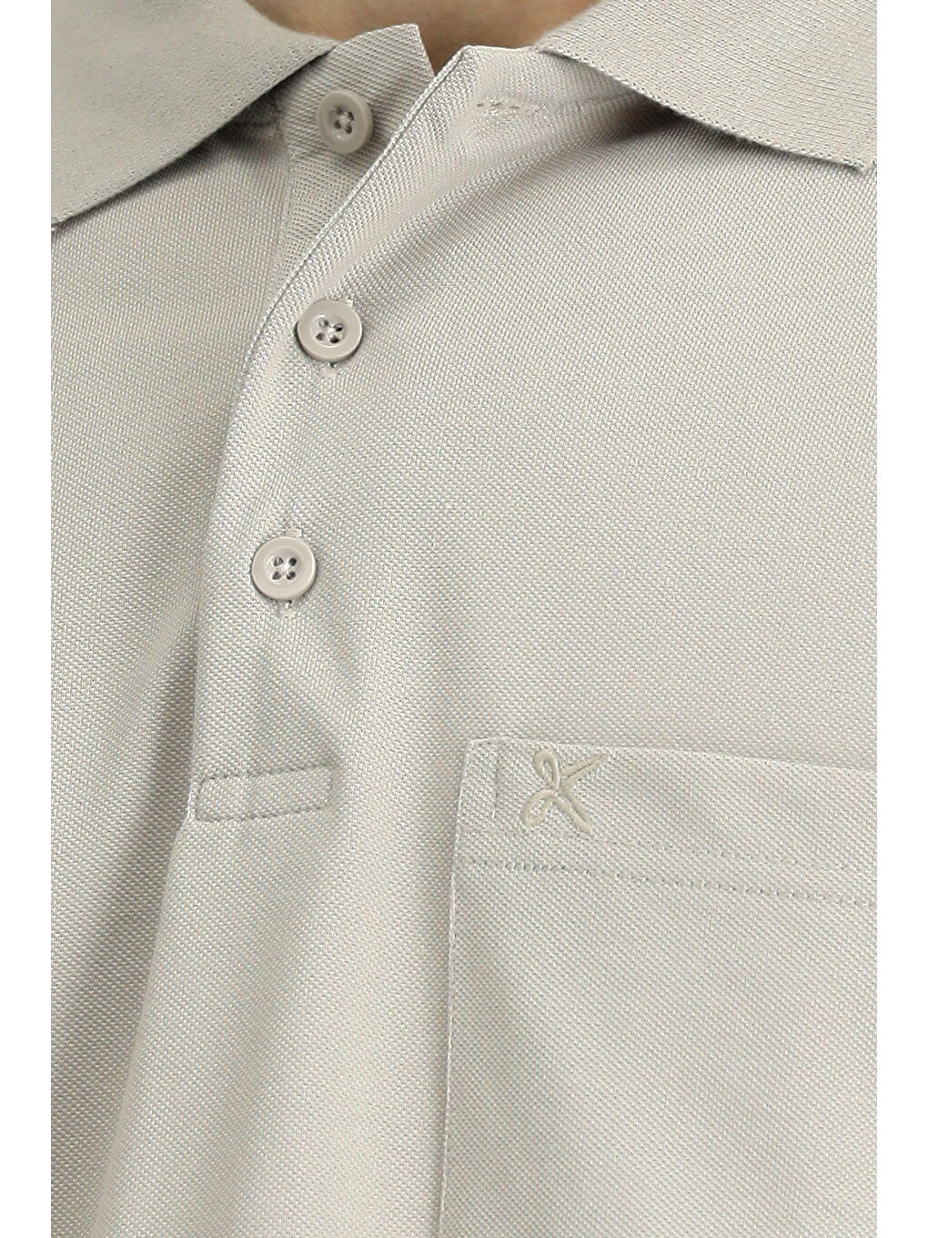 Gri Regular Fit Pamuklu Nakışlı Cepli Polo Yaka Tişört-5