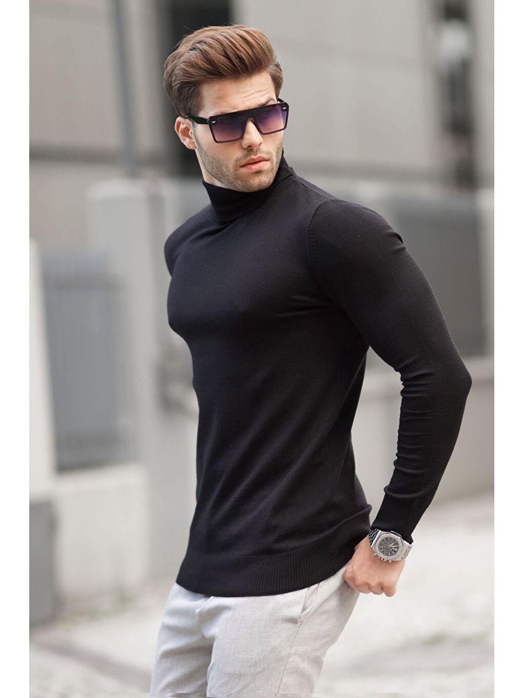 Siyah Balıkçı Yaka Erkek Triko Kazak 6809