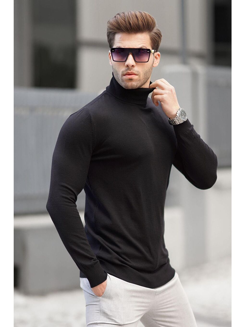 Siyah Balıkçı Yaka Erkek Triko Kazak 6809-1