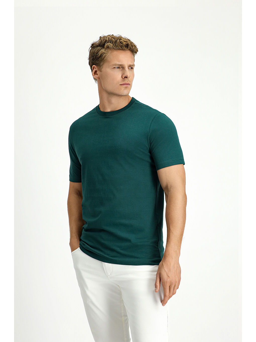 Yeşil Bisiklet Yaka Slim Fit Dar Kesim Süprem Pamuk %100 Pamuk Tişört-2