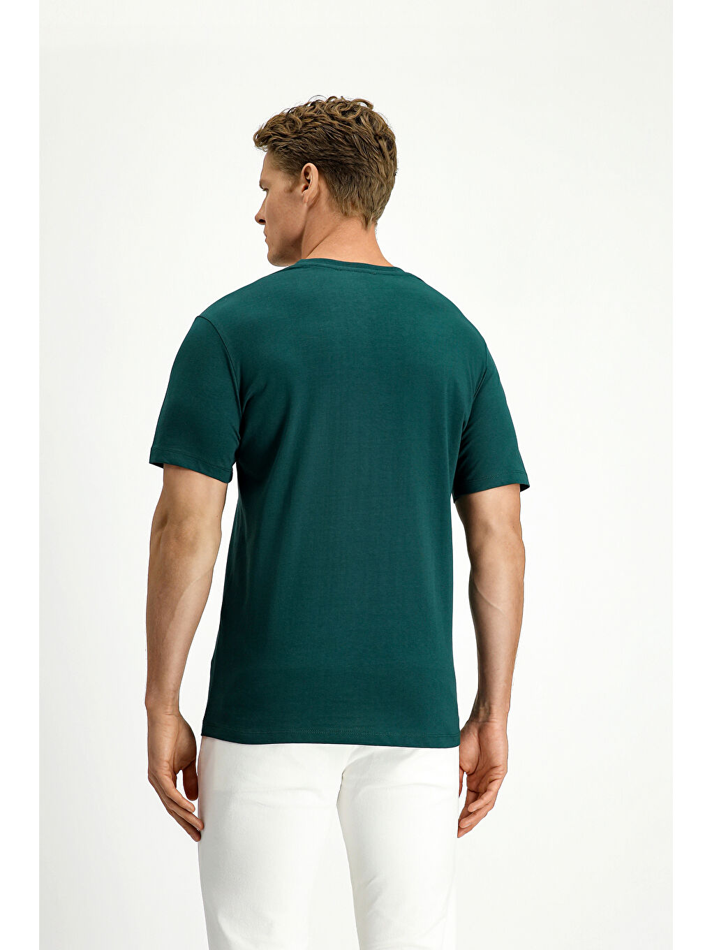 Yeşil Bisiklet Yaka Slim Fit Dar Kesim Süprem Pamuk %100 Pamuk Tişört-3