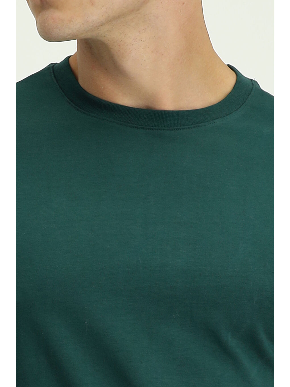 Yeşil Bisiklet Yaka Slim Fit Dar Kesim Süprem Pamuk %100 Pamuk Tişört-4
