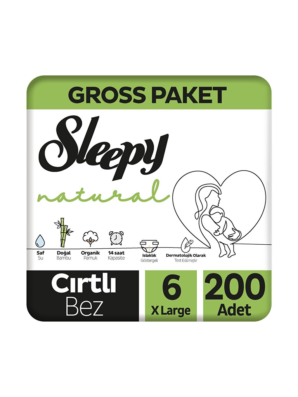 Natural Gross Paket Bebek Bezi 6 Numara Xlarge 200 Adet