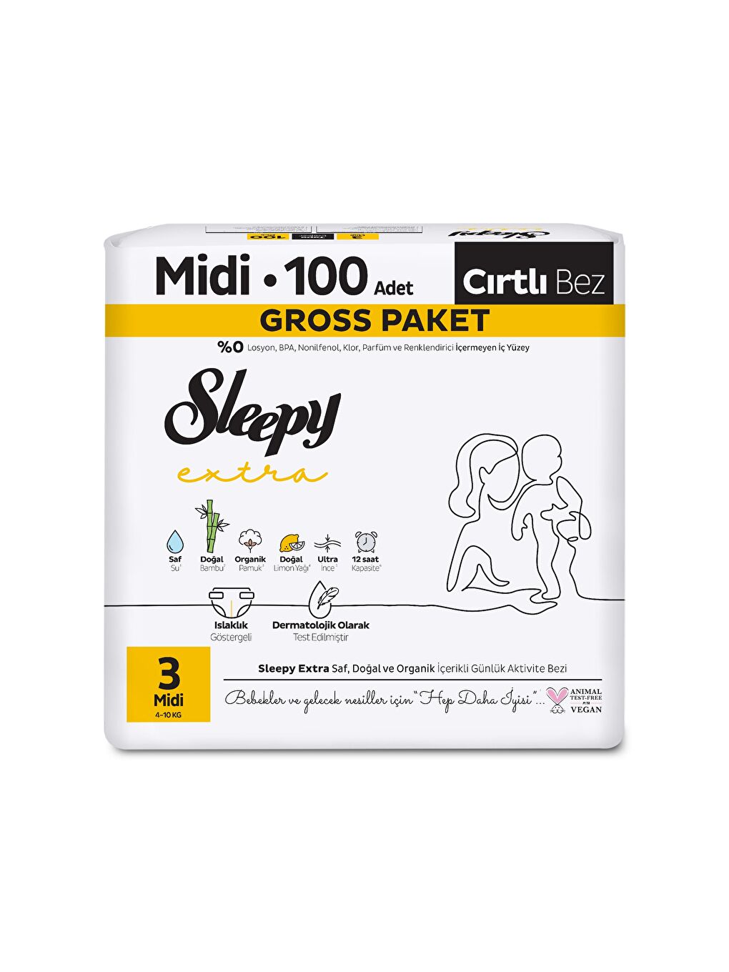 Extra Günlük Aktivite Gross Paket Bebek Bezi 3 Numara Midi 100 Adet-1