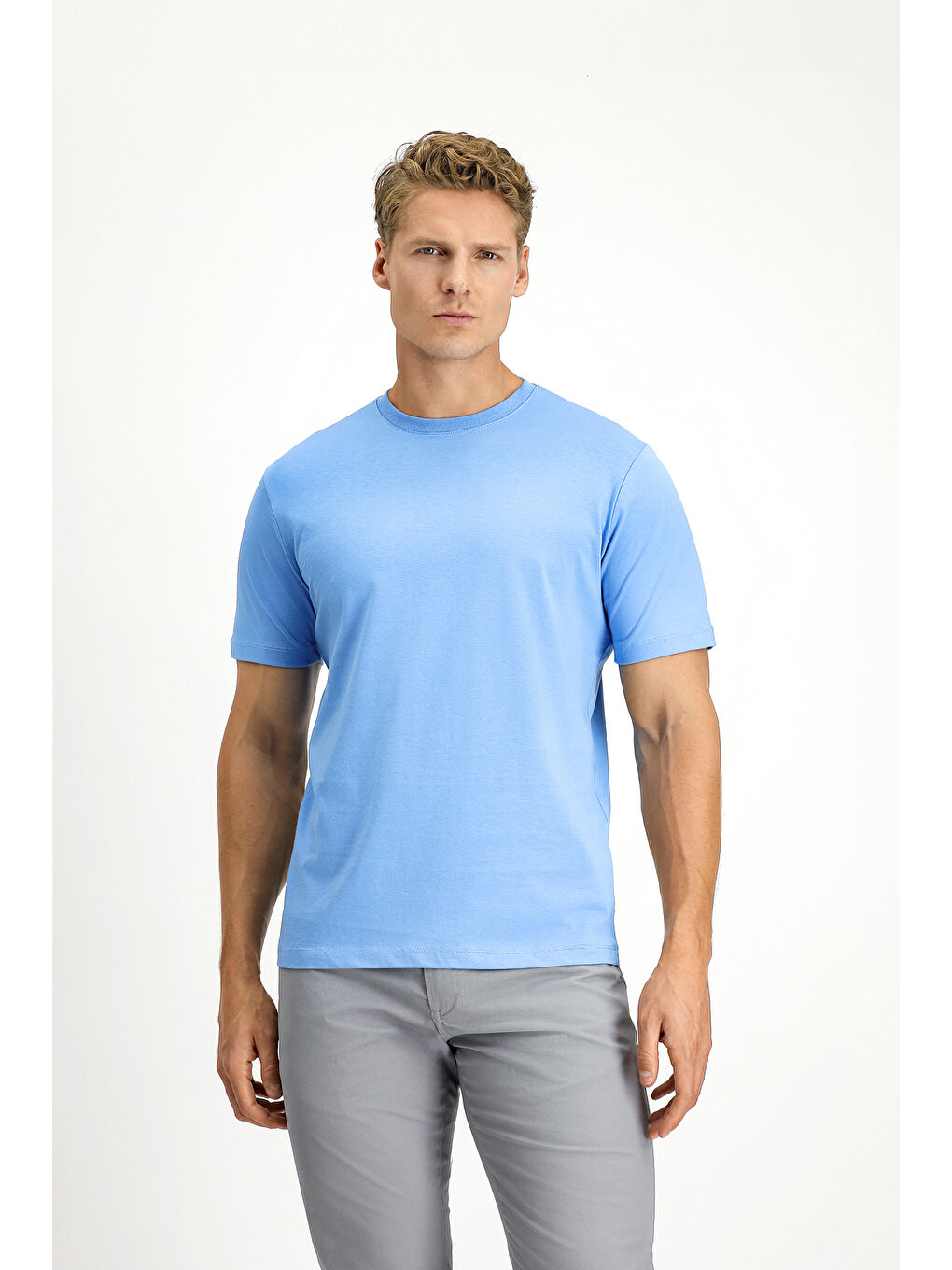 Mavi Bisiklet Yaka Slim Fit Dar Kesim Süprem Pamuk %100 Pamuk Tişört-2