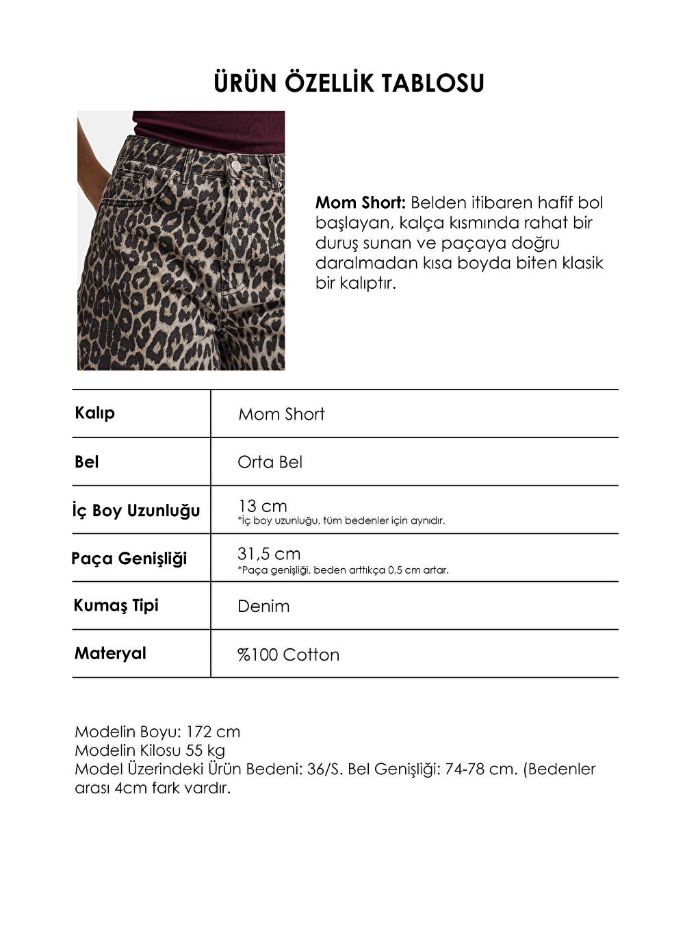 Kahverengi Kadın Leopar 1w6-26 Midi Relax Fit Denim Şort-5