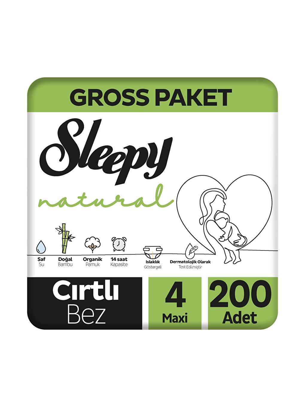Natural Gross Paket Bebek Bezi 4 Numara Maxi 200 Adet