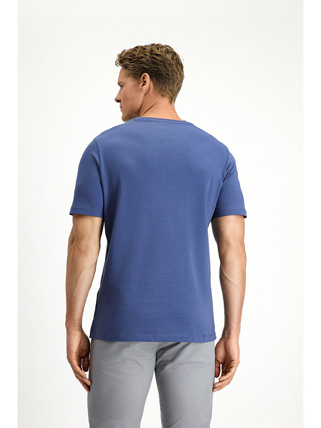 İndigo Bisiklet Yaka Slim Fit Dar Kesim Süprem Pamuk %100 Pamuk Tişört-3