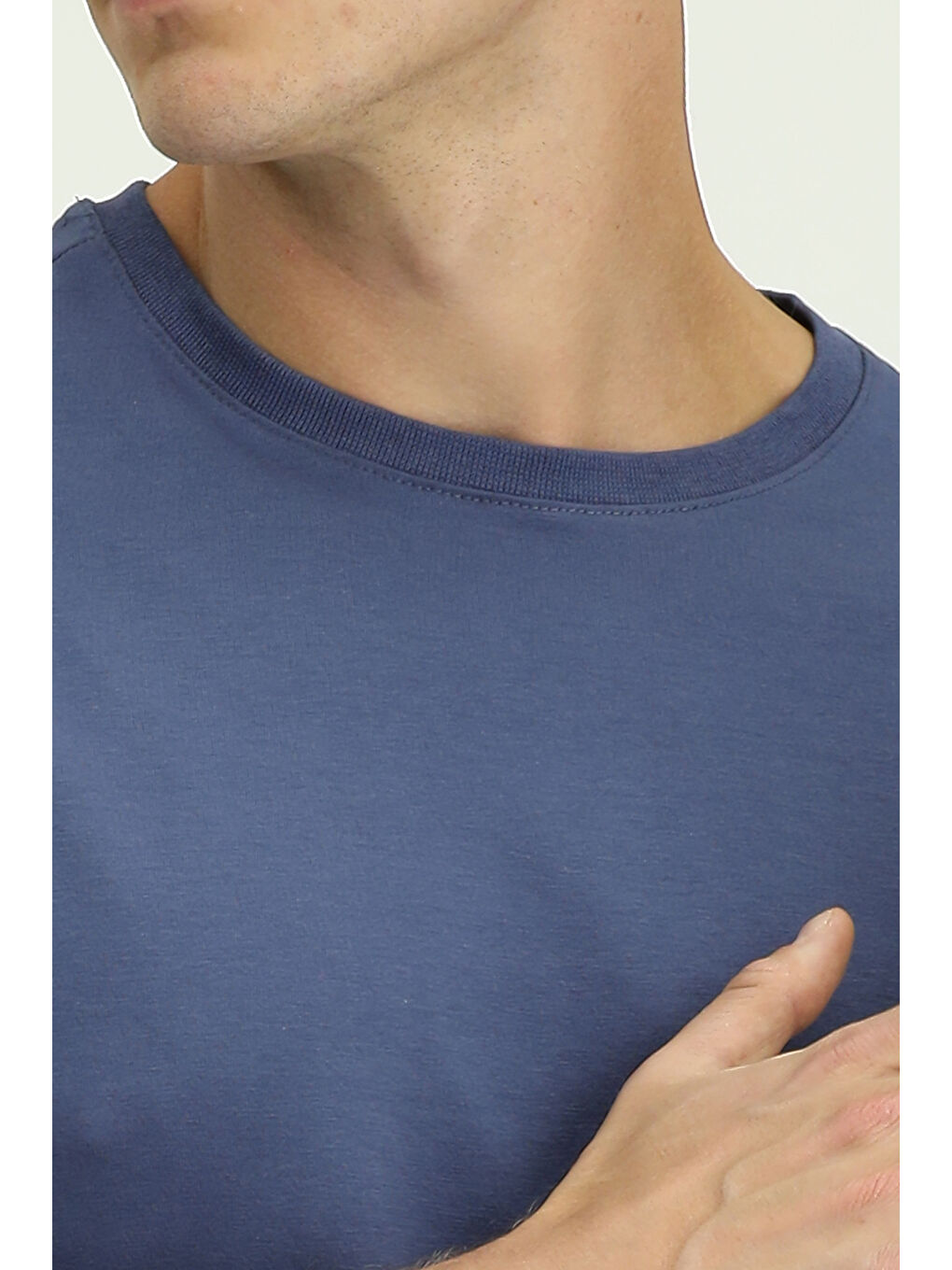 İndigo Bisiklet Yaka Slim Fit Dar Kesim Süprem Pamuk %100 Pamuk Tişört-4