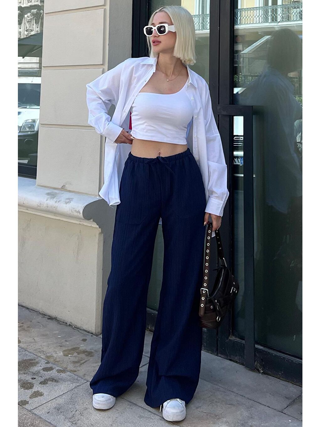 Lacivert Cepli Bol Paça Kadın Pantolon Mg1882