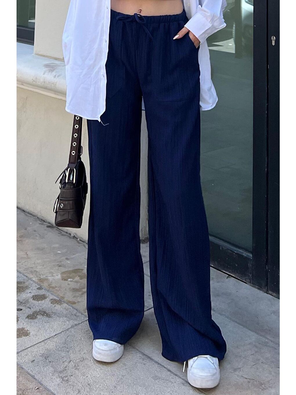 Lacivert Cepli Bol Paça Kadın Pantolon Mg1882-1
