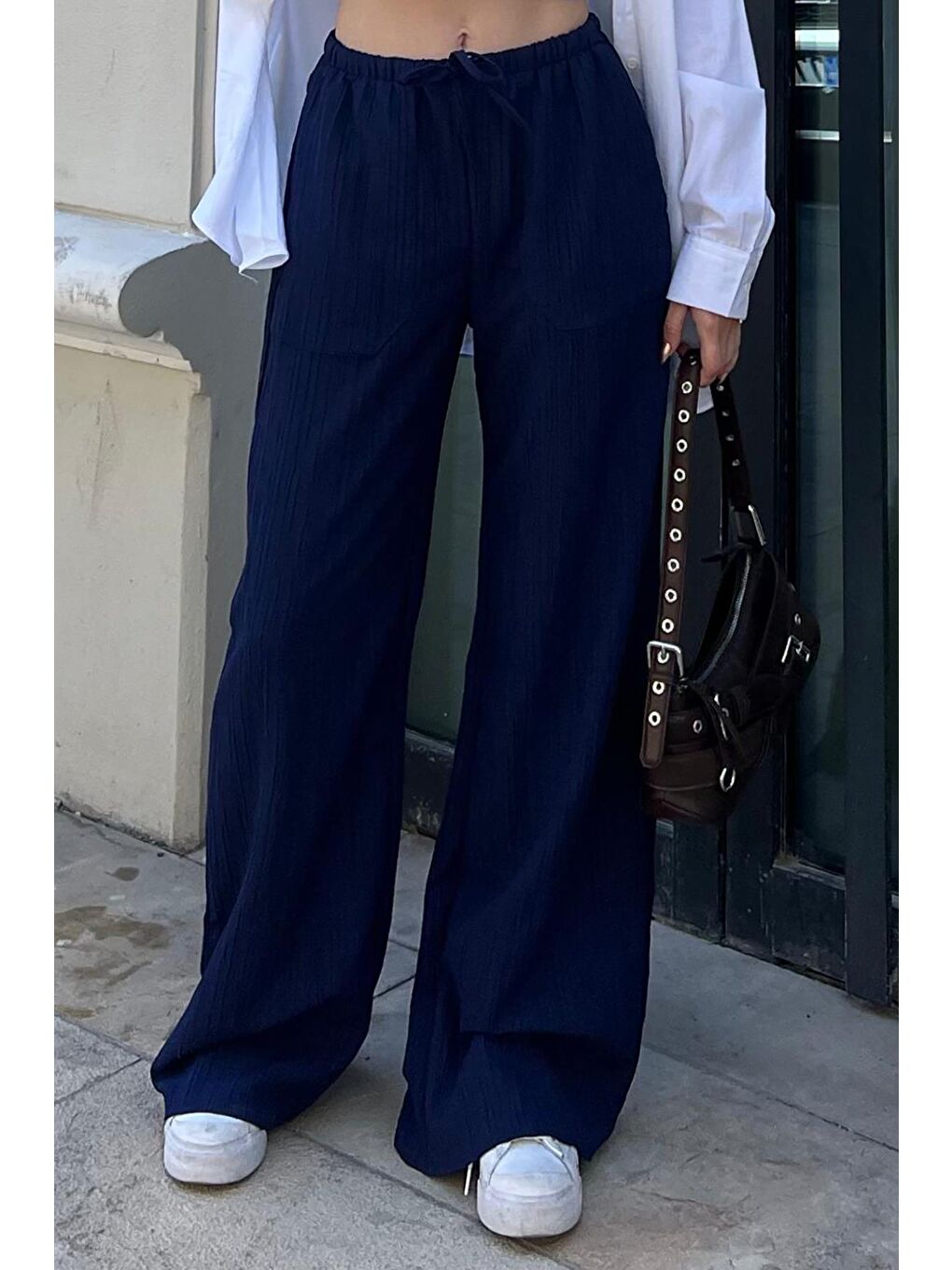 Lacivert Cepli Bol Paça Kadın Pantolon Mg1882-2