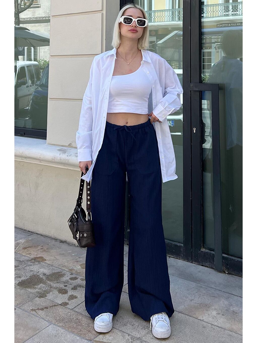 Lacivert Cepli Bol Paça Kadın Pantolon Mg1882-3