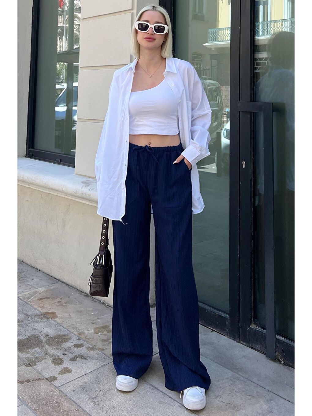 Lacivert Cepli Bol Paça Kadın Pantolon Mg1882-4