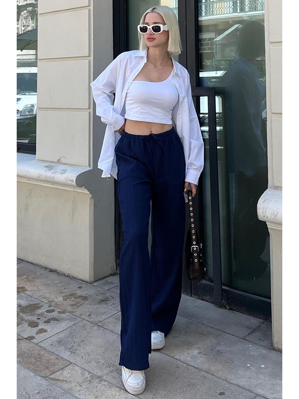 Lacivert Cepli Bol Paça Kadın Pantolon Mg1882-5